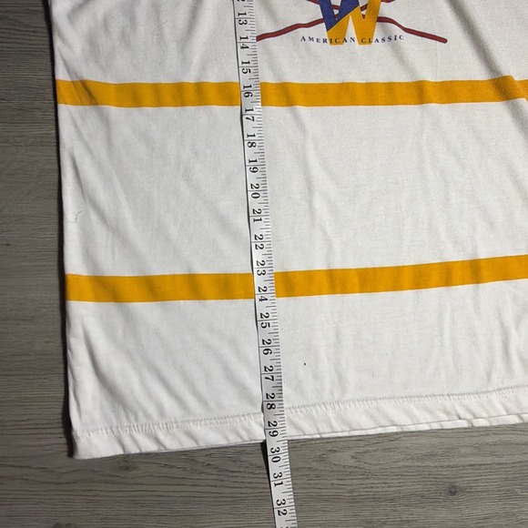 Vintage Wilson American Classic Striped Tee XL Blue Yellow 90s Made in Singapore - Picture 6 of 10